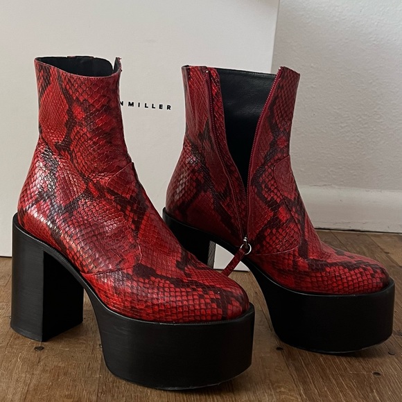 Simon Miller High Raid Platform Leather Snakeskin Boot in Tango Red - Picture 2 of 6